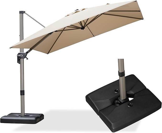 PURPLE LEAF Patio Umbrella with Base Included, 9ft Outdoor Aluminum Cantilever Umbrella with 360° Rotation, Aluminum Large Offset Umbrella for Outdoor Garden Pool, Beige