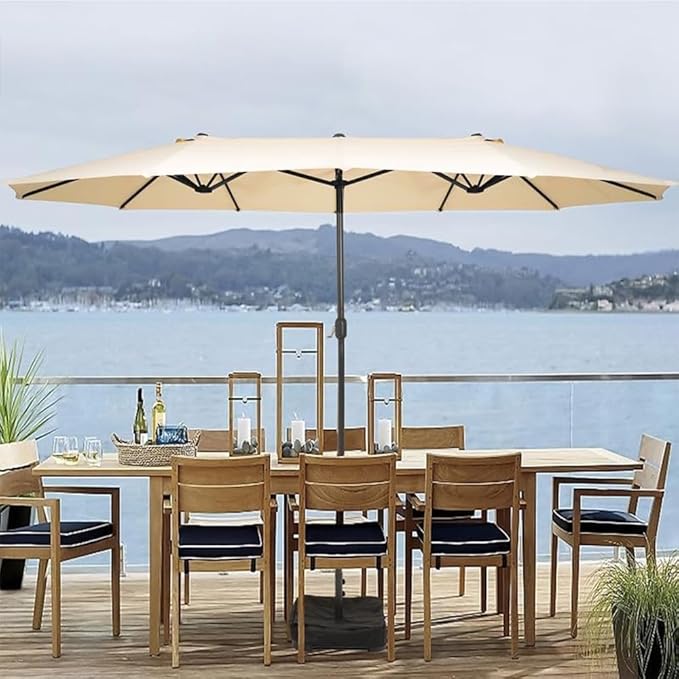 Sundale Outdoor 15ft Large Patio Umbrella with Base Included and Umbrella Cover, Outdoor Double-Sided Umbrella