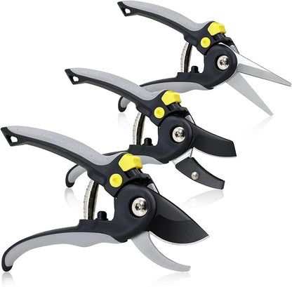 Jardineer 3PCS Pruning Shears Set for Gardening, Bypass Pruning Scissors & Anvil Pruners with SK5 Blades, Garden Clippers for Women Arthritic Hands