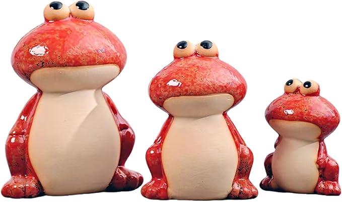 Frog Statues for Garden, Ceramic Frog Garden Decor for Outside, Cute Outdoor Yard Decorations Set of 3, Yard Decorations Gifts for Women, Mom, Grandma, Family and Friends(Red)