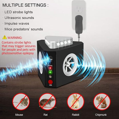 Rodent Repellent Ultrasonic Plug-in Indoor Mouse Repellent Rat Mice Deterrent Ultrasonic Pest Repeller with 12 Strobe Lights and 4 Sounds Mode for RV Garage Attic