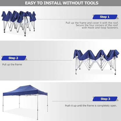 COBIZI 10x15 Pop Up Canopy with 4 Sidewall,Heavy Duty Canopy UPF 50+ All Season Wind Waterproof Commercial Outdoor Wedding Party Tents for Parties Gazebo with Carry Bag (10 x 15 ft Dark Blue)