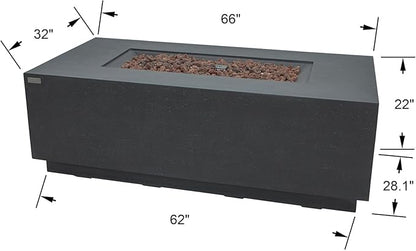 Elementi Andes Gas Fire Pit Cast Concrete Fire Table, Outdoor Fire Pit Electronic Ignition | Canvas Cover, Lava Rock Included | Free AMS Wind Guard & Table-top Firepit | Dark Gray (Propane Gas)