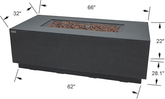 Elementi Andes Propane Gas Fire Pit Table Bundle - Cast Concrete with Concealed Pullout Tank Storage Drawer | Electronic Ignition | Canvas Cover, Lava Rock Included | Dark Gray
