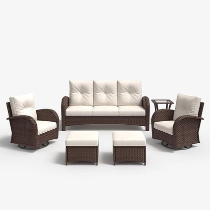 LayinSun 6 Pieces Outdoor Patio Furniture Set, Rattan Wicker Sectional Swivel Rocker Chairs Sets