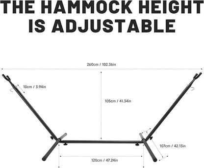 Hammock with Heavy-Duty Steel Stand for Outside，Hammocks 450 Lb Capacity，Portable Hammock，2 People Standing Hammocks，Suitable for Beach，Backyard, Gardens, Patio, Bedroom，100 * 40 * 38 Inch (Coffee)