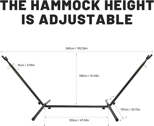 Hammock with Heavy-Duty Steel Stand for Outside，Hammocks 450 Lb Capacity，Portable Hammock，2 People Standing Hammocks，Suitable for Beach，Backyard, Gardens, Patio, Bedroom，100 * 40 * 38 Inch (Coffee)