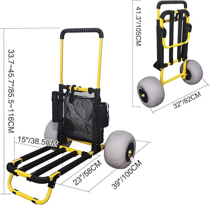 Beach Trolley Cart, Foldable Heavy-Duty Beach Wagon Cart with 12 Inch Wheels for All-Terrain Outdoor Camping