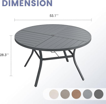 VICLLAX Outdoor Patio Round Dining Table, 54"x 54" Spliced Metal Tabletop for Deck Lawn Garden Backyard, Dark Grey