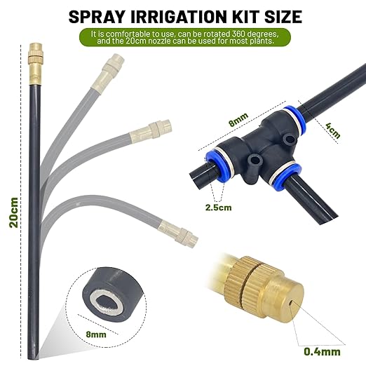 360° Adjustable Drip Irrigation System - 40FT Garden Watering System with 13 Nozzles, Garden Irrigation System, Greenhouse Accessories, Atomizing System for Yard, Lawn, Plants, 5/16 inch Hose
