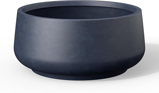 Kante 16.1" Dia Round Curvy Concrete Planter, Large Plant Pots with Drainage Hole and Rubber Plug for Indoor Outdoor Plants, Flower Pot for Home Garden Patio Porch, Charcoal