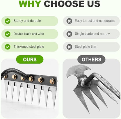 2025 Upgrade Iron Weeding Rake 2.0, 5/6/7/8 Teeth Carbon Steel Garden Weeder Rakes, Iron Rake for Yard Lawn and Garden, Heavy-Duty Garden Hand Weeder Puller Tool for Gardening and Weedings (8 Teeth)