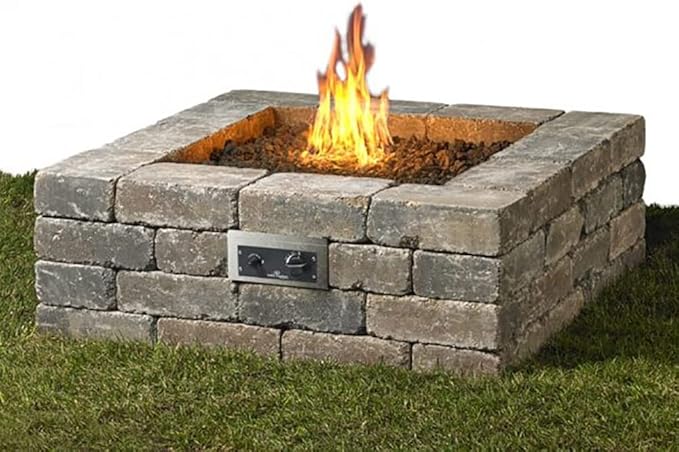 The Outdoor GreatRoom Company Square DIY Hardscape Gas Fire Pit Kit (DIY-2424S-K), 24-Inch