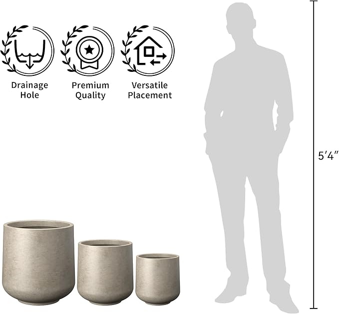 Kante 11.6" Dia Round Concrete Planter, Outdoor Indoor Large Plant Pots Containers with Drainage Hole and Rubber Plug for Home Garden Patio, Buff Concrete