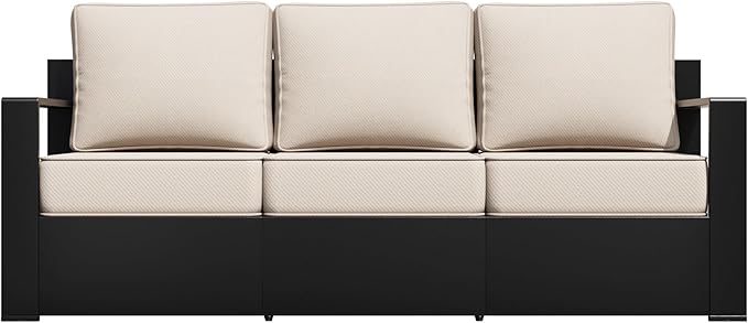 Outdoor Patio Furniture Aluminum Patio Sofa, All-Weather Metal Outdoor Couch with 6 Inch Thick Cushions for Garden, Outside and Porch (Beige, 1 PCS/Sofa)