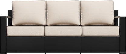 Outdoor Patio Furniture Aluminum Patio Sofa, All-Weather Metal Outdoor Couch with 6 Inch Thick Cushions for Garden, Outside and Porch (Beige, 1 PCS/Sofa)