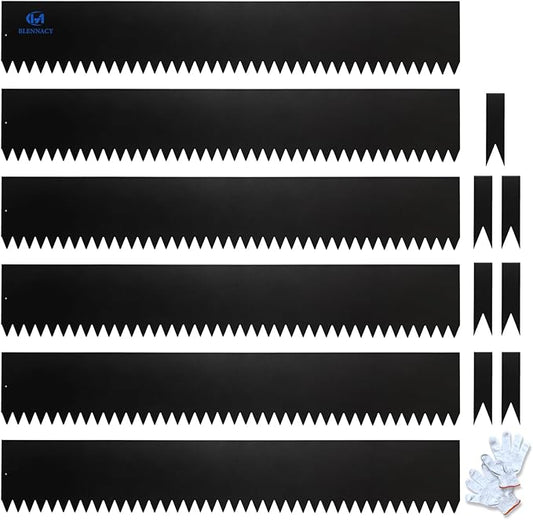 Metal Landscape Edging 6 Pack 40" L x 12.5" H,Galvanized Bendable Metal Garden Edging,Hammer- in Steel Landscape Edging with a Pair of Gloves and 7 Clips,Black (20 FT Total)