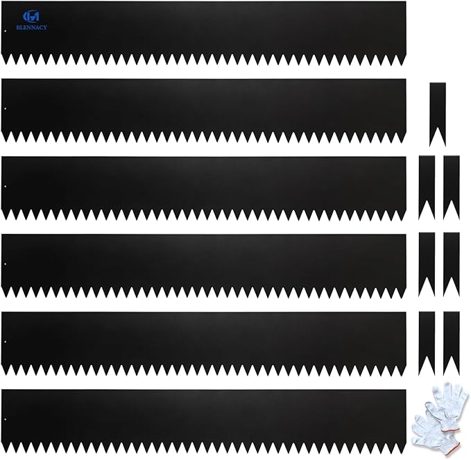 Metal Landscape Edging 6 Pack 40" L x 6" H,Galvanized Bendable Metal Garden Edging,Hammer- in Steel Landscape Edging with a Pair of Gloves and 7 Clips,Black (20 FT Total)