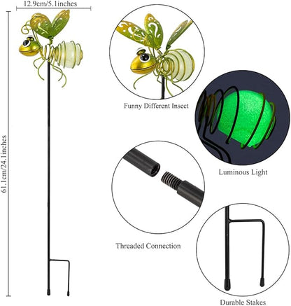 Garden Decor for Outside,3 Pcs Insect Garden Decorative Stakes,Glow in The Dark Bee Metal Yard Art,Waterproof Outdoor Spring Lawn Patio Pathway Decoration for Mom,Women,Grandma