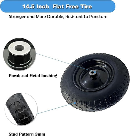 2-Pack of 3.50-8 Wheels,14.5" Flat Free Tires,Steel Rim,5/8" or 3/4"Axle Bore Hole,3”-6" Centered Hub,13"-16" Universal Fit Tire for Wheelbarrow,Hand Truck,Garden and Utility Carts, Trolleys and More