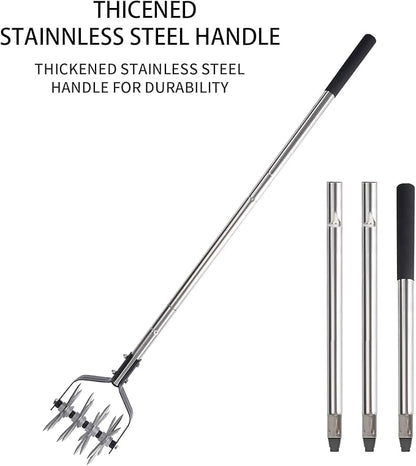 Rotary Garden Tool, Adjustable Hand Tiller, Long Handle Cultivator for Aerating, Weeding, Planting and Mixing Soil or Reseeding Grass