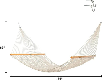 Original Pawleys Island Deluxe Oatmeal DuraCord Rope Hammock – 13 ft. x 65 in, 2-Person, 450 lb Capacity, Oak Spreader Bar, Zinc-Plated Hardware, Handcrafted in The USA