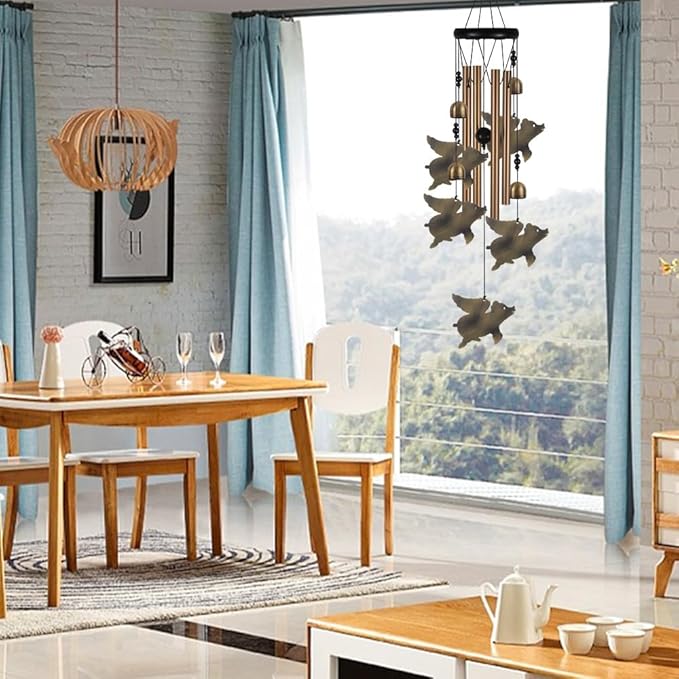 Fly Pigs Wind Chimes Outdoor Decor - with 4 Tubes 5 Pigs Wind Chime, Mobile Romantic Flying Pigs Wind Catcher, Garden Pigs Windchimes for Home, Mom Gifts, Balcony, Tree, Festival, Garden Decoration