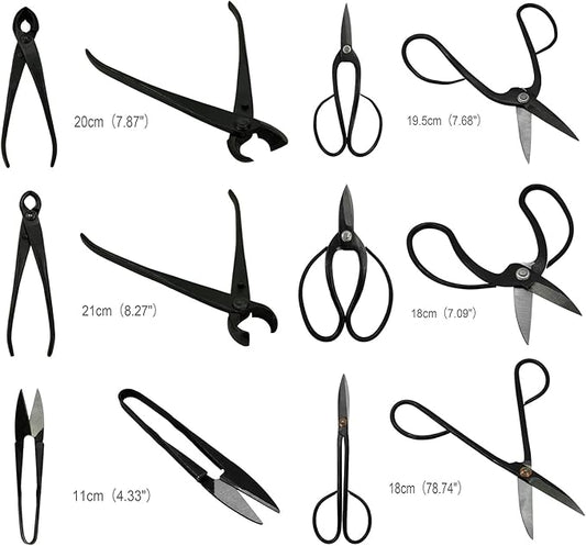 Voilamart 12 Pcs Gardening Bonsai Tool Sets Carbon Steel Garden Plant Trimming Kit Scissor Cutter Shear Heavy Duty Nylon Case Outdoor Entrenching Tools