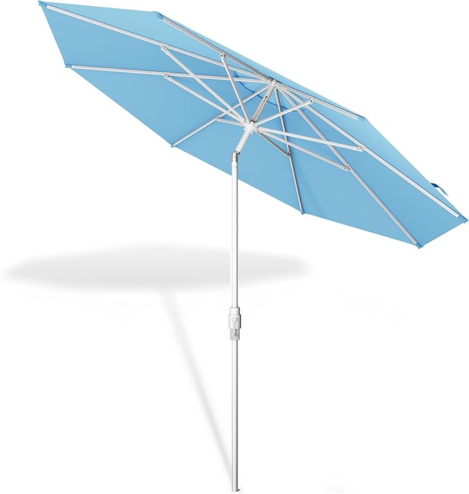 Midtown Umbrellas The Swilt 8 Feet Patio Umbrella in Sunbrella Capri Acrylic Fabric - Fiberglass Ribs, Auto-Tilt Aluminum Frame For Backyard, Deck, Garden, Pool - White Pole