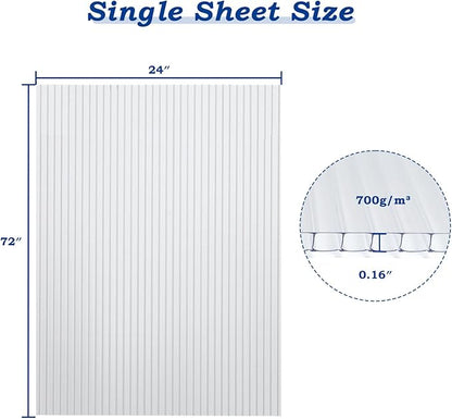 BPS 6Pcs 24"(W) x72(L)×0.16" Polycarbonate Panels, Waterproof UV Protected Reinforced Sheets, Outdoor Garden and Greenhouse Covering, Twin-Wall Clear Sheets