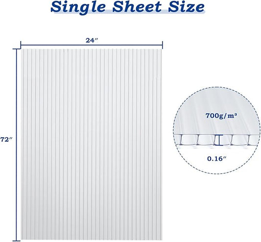 BPS 6Pcs 24"(W) x72(L)×0.16" Polycarbonate Panels, Waterproof UV Protected Reinforced Sheets, Outdoor Garden and Greenhouse Covering, Twin-Wall Clear Sheets