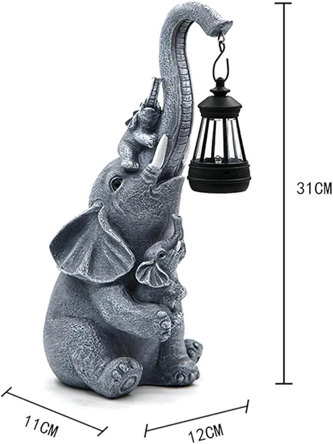 Solar Elephant Outdoor Statues Garden Decor with Solar LED Lights Good Luck Elephant Statue for Patio Balcony Yard Lawn Ornament, Birthday Gardening Gifts for Women Mom Grandma