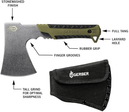 Gerber Gear Pack Hatchet - 3.5" Steel Blade Axe with Full Tang - Survival, Bushcraft and Camping Gear - with Mountable Nylon Sheath - Sage Green