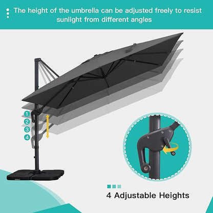 Sunnyglade 10x13Ft Cantilever Patio Umbrella Rectangular Deluxe Offset Umbrella 360°Rotation & Integrated Tilting System Patio Hanging Umbrella for Market Garden Deck Pool Backyard Patio(Grey)