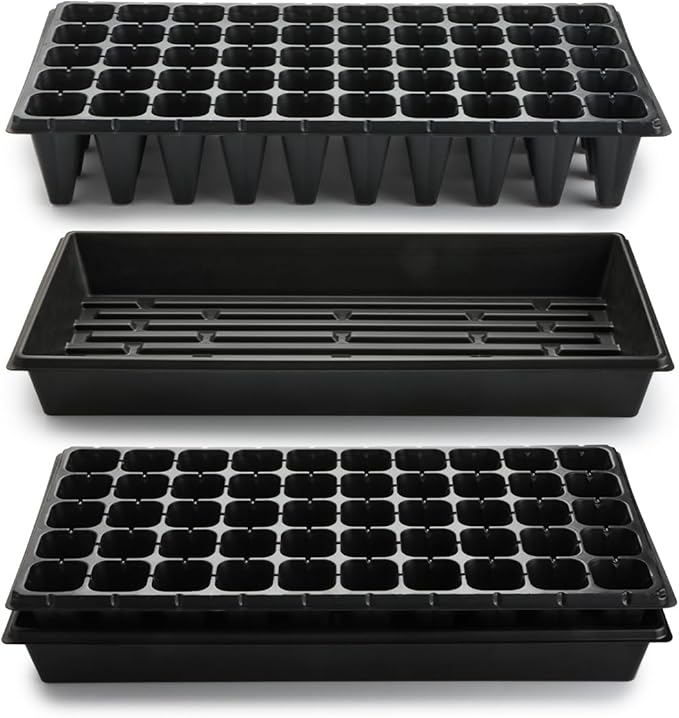 10 Pack 1020 Trays with 10 Pack 3.54" Deep 50 Cell Seed Starter Trays - Seed Starting Kit for Gardening, Durable Plastic Nursery Trays for Seed Germination & Plant Propagation (10 Set)