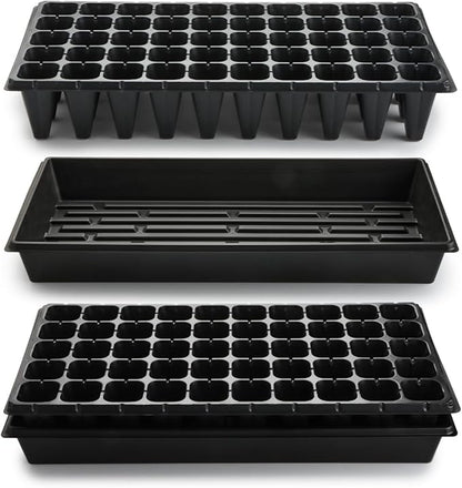 10 Pack 1020 Trays with 10 Pack 3.54" Deep 50 Cell Seed Starter Trays - Seed Starting Kit for Gardening, Durable Plastic Nursery Trays for Seed Germination & Plant Propagation (10 Set)