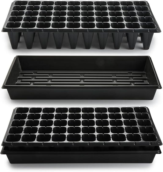 10 Pack 1020 Trays with 10 Pack 3.54" Deep 50 Cell Seed Starter Trays - Seed Starting Kit for Gardening, Durable Plastic Nursery Trays for Seed Germination & Plant Propagation (10 Set)