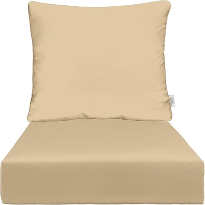RSH DECOR Deep Seating Cushion with Pillow Back | 22” x 25” x 5" Seat | Water and Fade-Resistant Spun Fabric | Made in USA | Outdoor Chair Cushion Set for Patio Furniture (Tan)