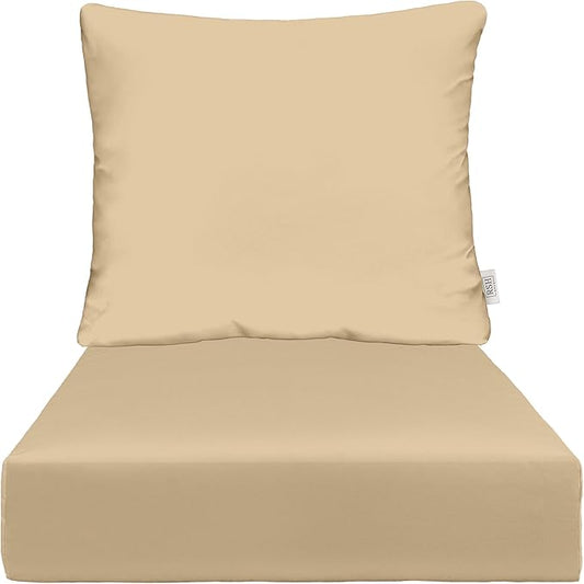 RSH DECOR Deep Seating Cushion with Pillow Back | 24” x 26” x 5" Seat | Water and Fade-Resistant Spun Fabric | Made in USA | Outdoor Chair Cushion Set for Patio Furniture (Tan)