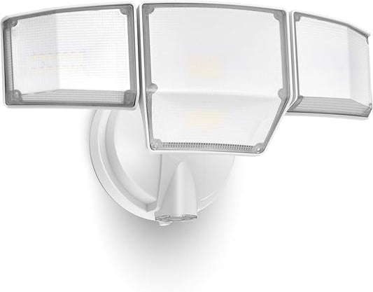LUTEC 80W Dusk to Dawn Flood Lights Outdoor, 9000LM Super Bright LED Security Light with Photocell, IP65 Waterproof, 5000K Daylight, Hardwired 4 Heads Floodlight for Garage, Yard, Patio (White)