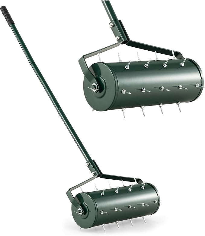 IRONMAX Rolling Lawn Aerator, Sand/Stone Filled Manual Dethatching Soil Aerating Push Tool with Ergonomic Handle, Grass Aerator Lawn Tool for Yard, Garden, Lawn Health Care (18''W x 51''H)