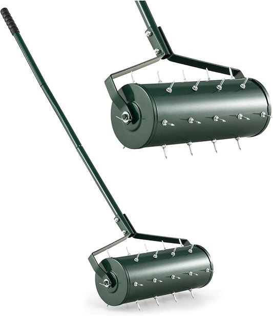 IRONMAX Rolling Lawn Aerator, Sand/Stone Filled Manual Dethatching Soil Aerating Push Tool with Ergonomic Handle, Grass Aerator Lawn Tool for Yard, Garden, Lawn Health Care (18''W x 51''H)