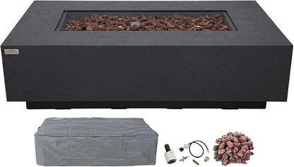 AMS Creations | Madison 60" Rectangular Propane Gas Outdoor Fire Pit Table | Dark Gray Concrete GFRC | Limestone Texture or Surface | Electronic Ignition | Outside Backyard Fireplace