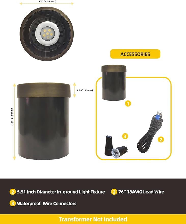 COLOER In-Ground Well Lights Large Size, LED Outdoor Low Voltage Underground Light, IP65 Waterproof Garden Landscape Lighting, 4-Pack Without Bulb(302B)