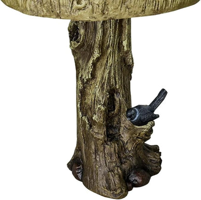 watnature 24.4” H Fibre Reinforced Concrete Outdoor Garden Bird Bath with Birds, Woodland Tree Trunk Decoration Yard Statue，Pedestal Birdbaths for Outdoors, Garden, Patio, Lawn, Backyard
