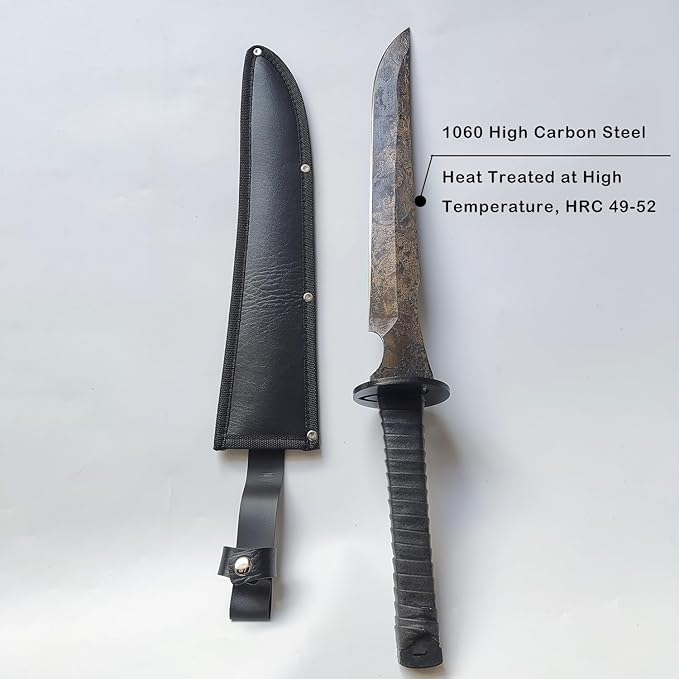 Full Tang Carbon Steel Machete Sword with Leather Sheath for Practice, Outdoor Use, Collection-20.5 Inch