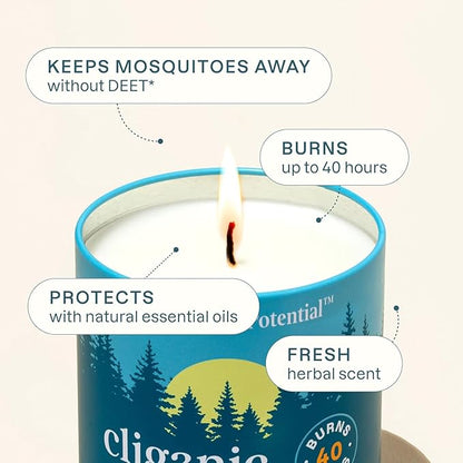 Cliganic Natural Mosquito Repellent Candle (Large 16oz) | Citronella, DEET Free, Essential Oil Infused for Outdoor, Camping | Burns 55 Hours