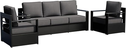 Outdoor Patio Furniture Set, 3-Piece Aluminum Patio Conversation Set All-Weather Metal Outdoor Sectional with 6 Inch Thick Cushions, Deep Setting for Garden, Outside and Porch