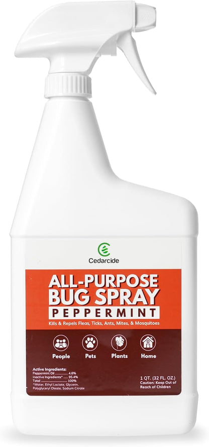 Cedarcide All-Purpose Bug Spray | Kill and Control Mosquitos, Fleas, Ticks, Ants | Made with Natural Essential Oils | Use on People, Pets & Kids (Peppermint, Quart (32 Oz.))