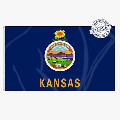 AMZFLAG Kansas State Flag 3x5 ft Outdoor, Double Sided Kansas Flag Heavy Duty KS Flags of Kansas with 2 Brass Grommets
